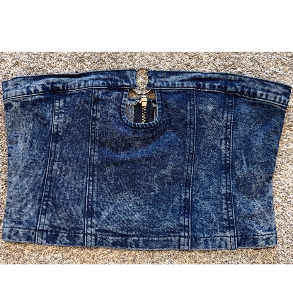 Fashion Nova Always A Vibe Denim Top Dark Wash Acid Strapless O-Ring NWT's - Picture 1 of 6